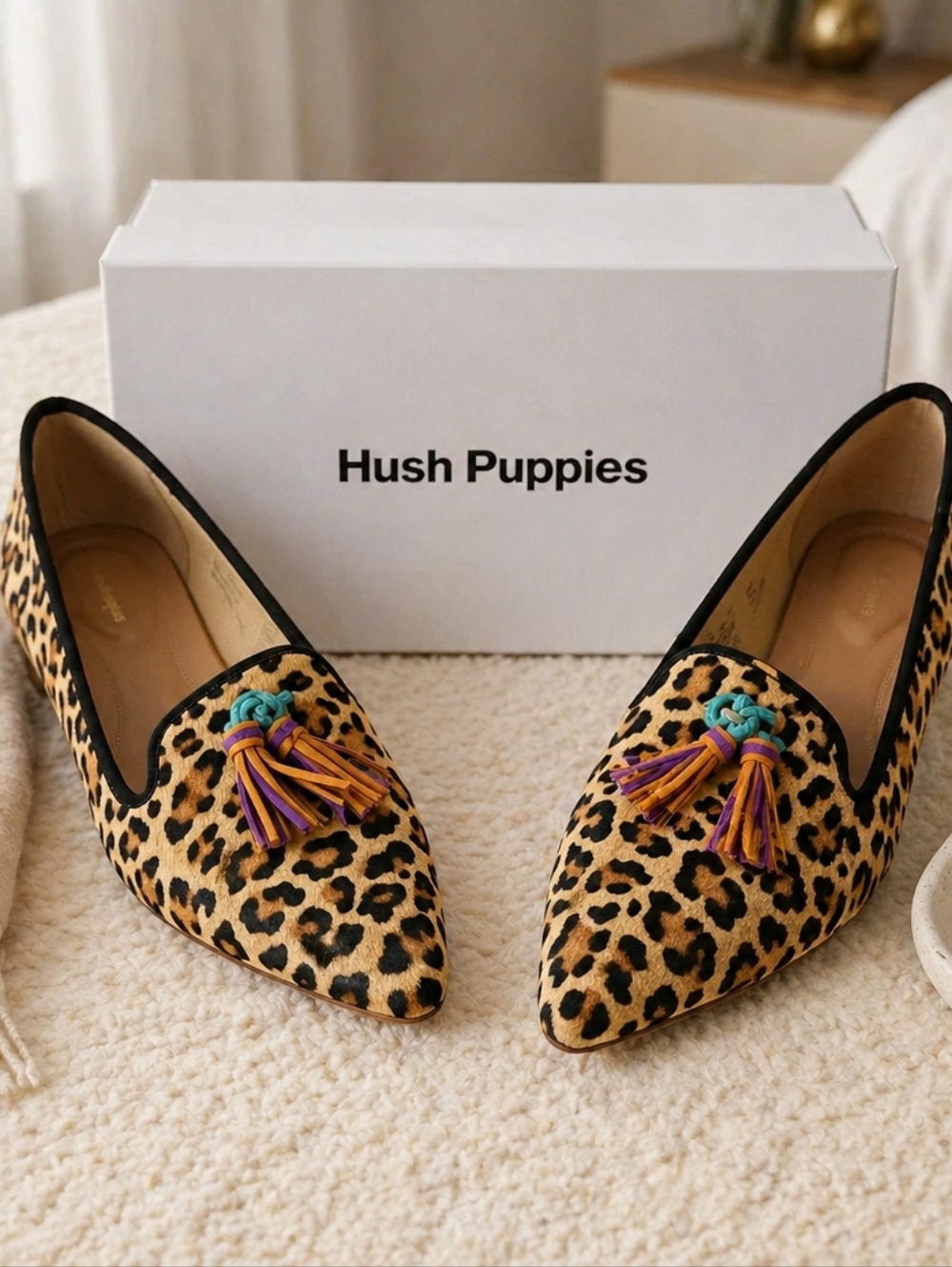 Hush Puppies Women's Leopard Tassel Loafers - Tan/Black - Picture 1 of 7